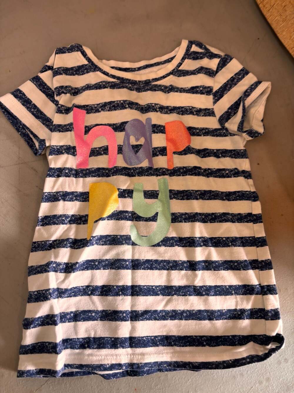 Lightning Bug Toddler Girls Short Sleeve Striped 'Happy' Graphic T-Shirt